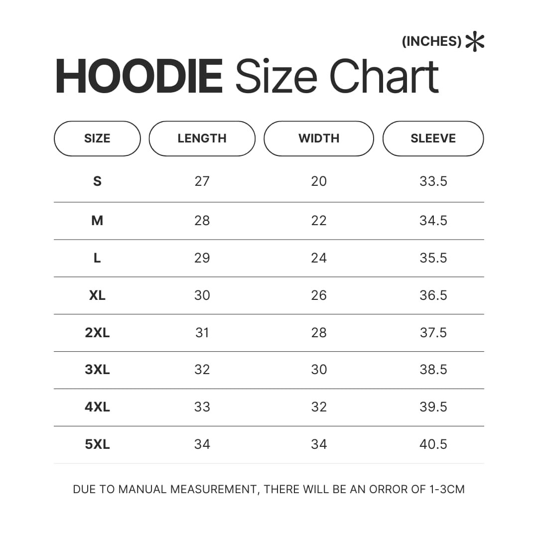 Hoodie Size Chart - Nana Anime Store