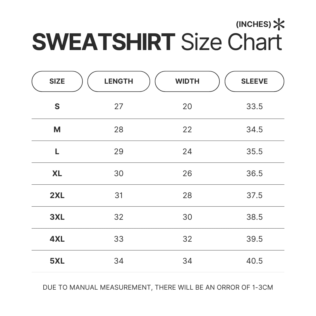 Sweatshirt Size Chart - Nana Anime Store