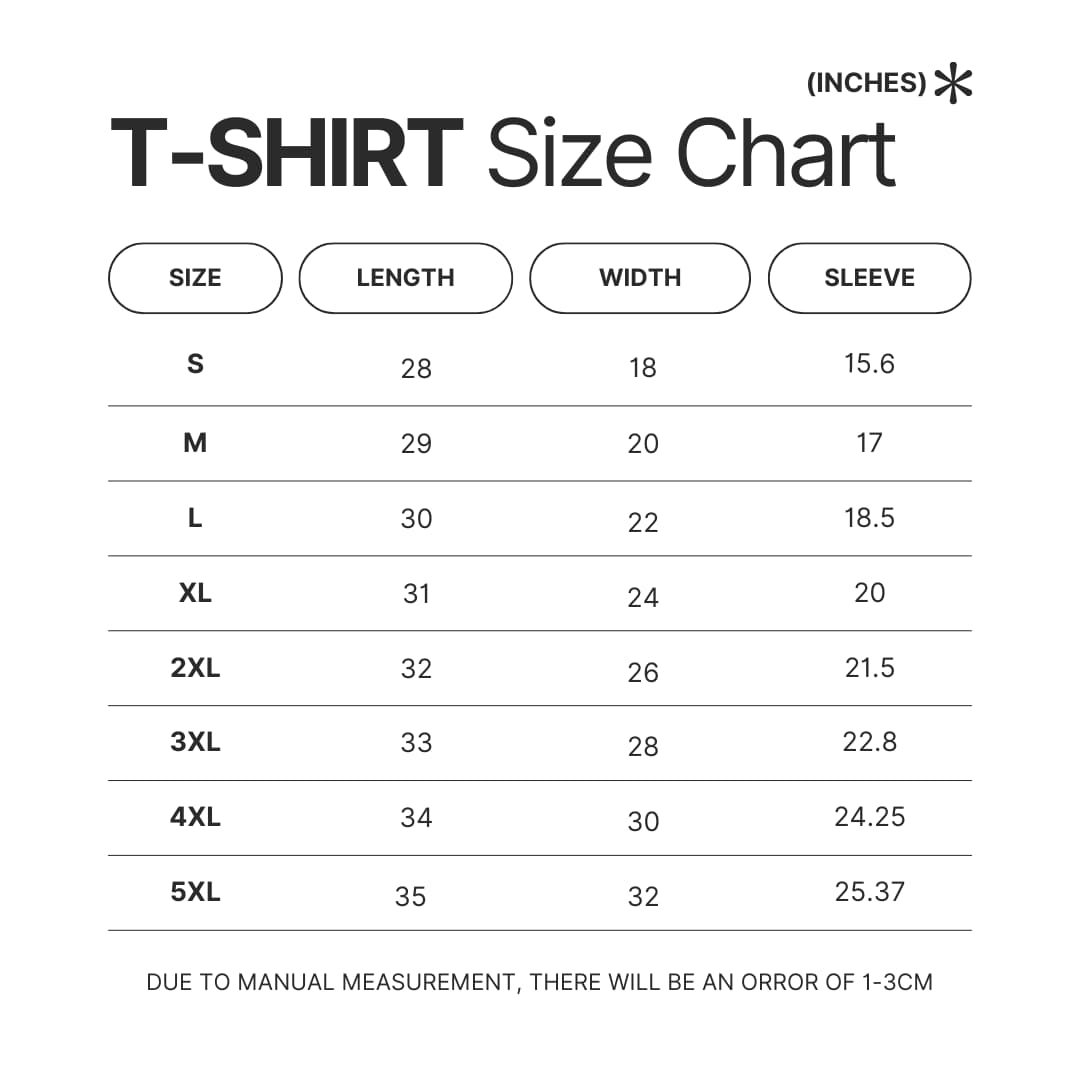T shirt Size Chart - Nana Anime Store