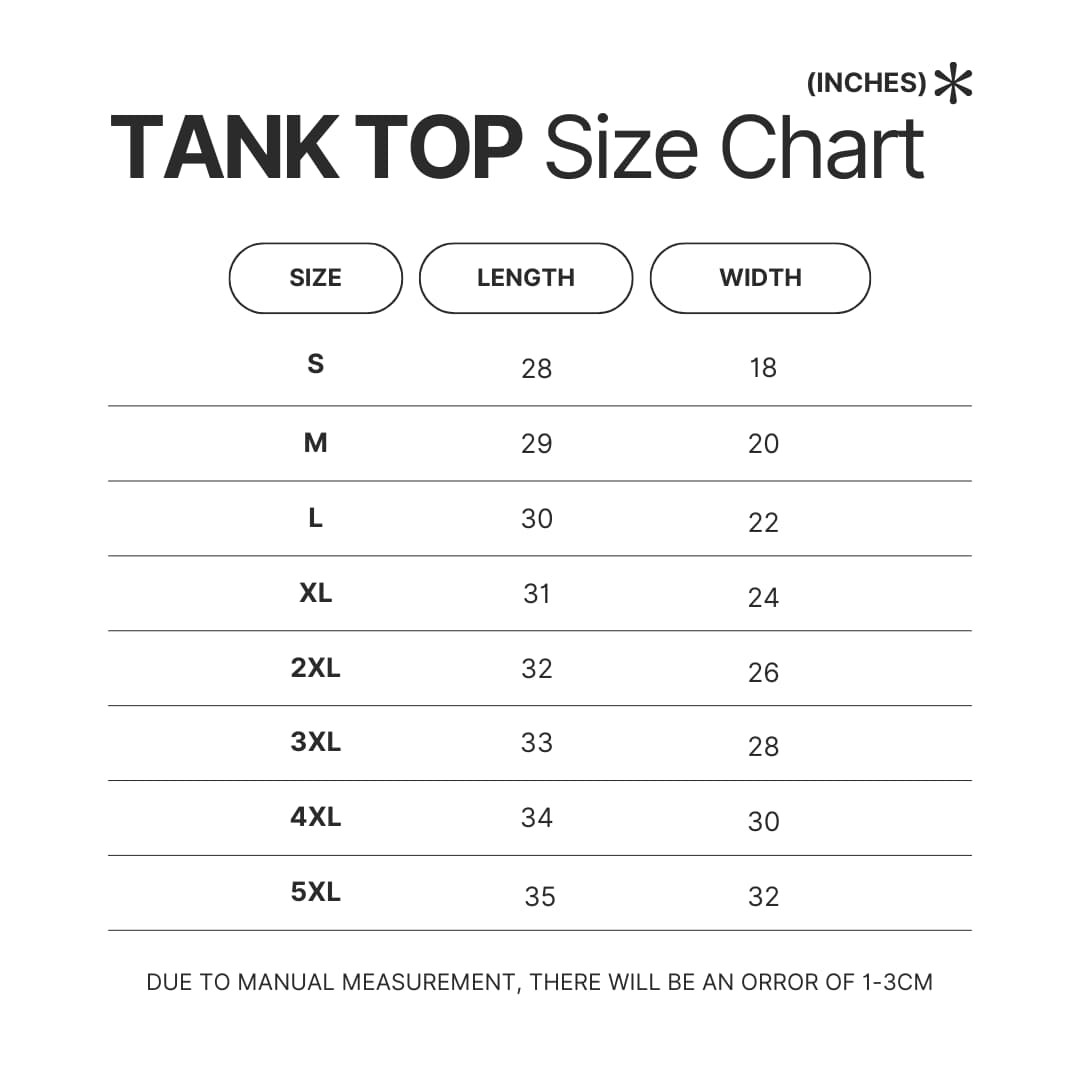 Tank Top Size Chart - Nana Anime Store