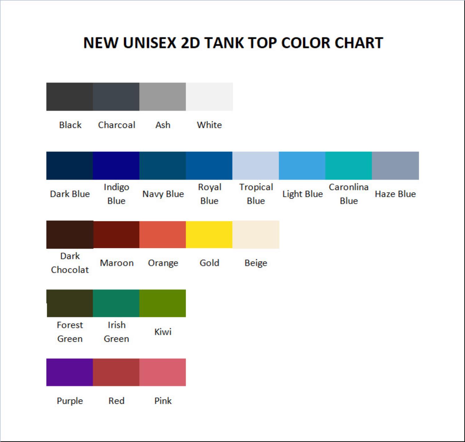 tank top color chart - Nana Anime Store