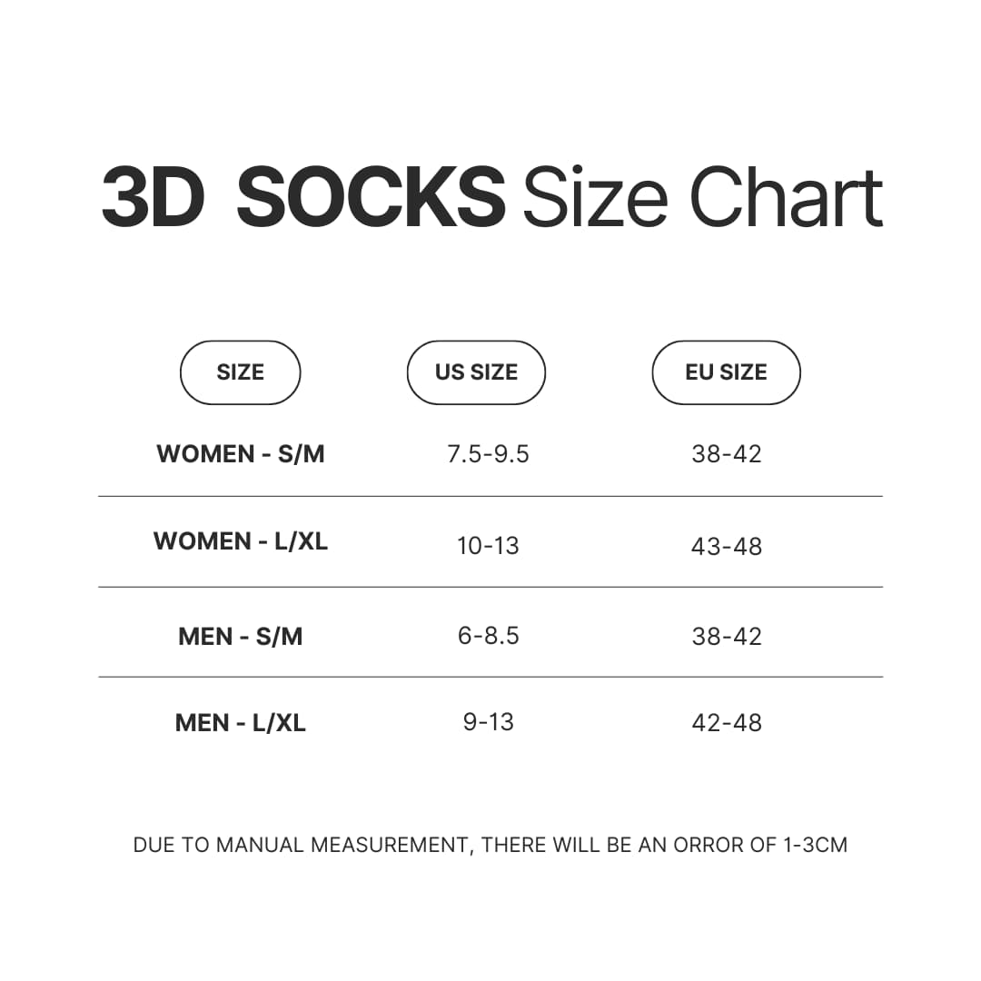 3D Socks Size Chart - Nana Anime Store